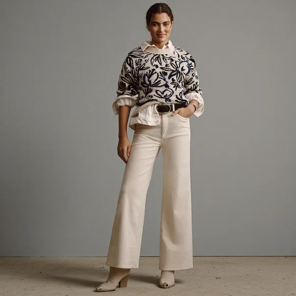 Anthropologie Floral Pop Embroidered Wool Blend Crewneck Sweater Sz S - Picture 2 of 13